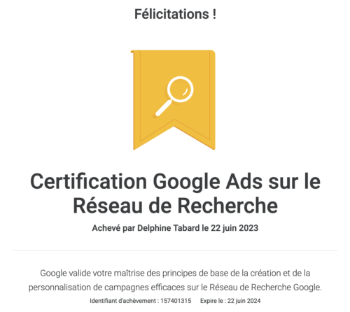 Certification Google Ads pour la publicité sur le Réseau de Recherche Google