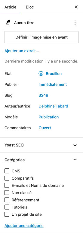 Paramètres d'un article