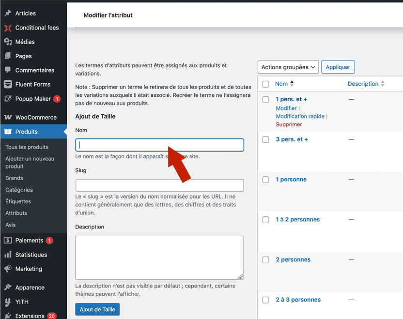 Attributs : ajouter un terme