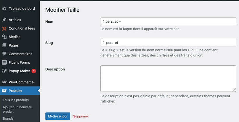 Attributs : modifier un terme