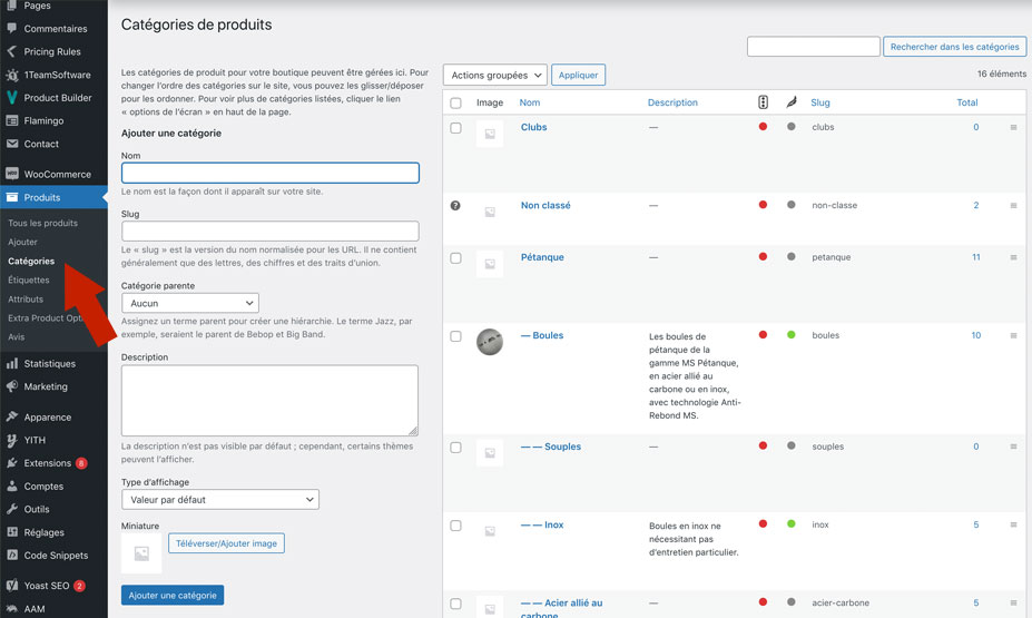 Les catégories de produits