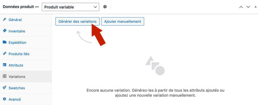 Données produit variable : Générer des variations