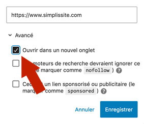 Ouvrir le lien dans un nouvel onglet