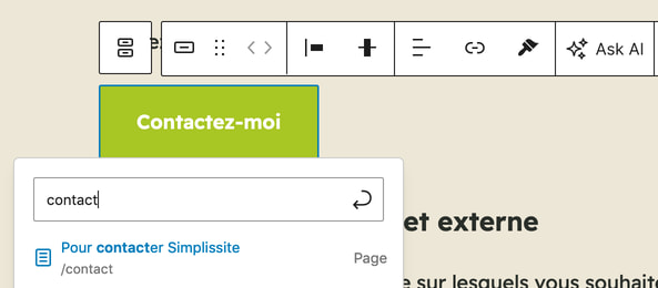 Insérer un lien sur un bouton