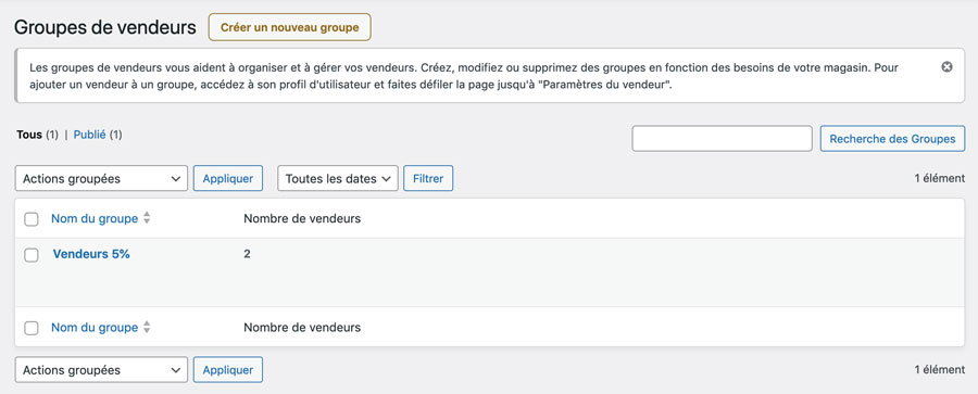Liste des Groupes de vendeurs - Marketking