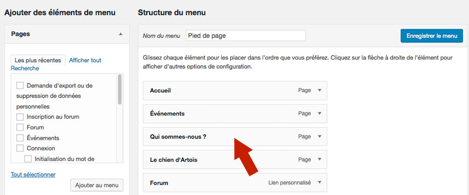 Déplacer un élément de menu