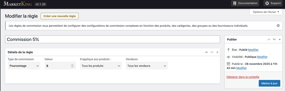 Modifier une règle de commission vendeur - Marketking