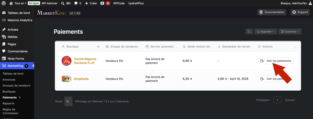 Paiements Vendeur - Marketking