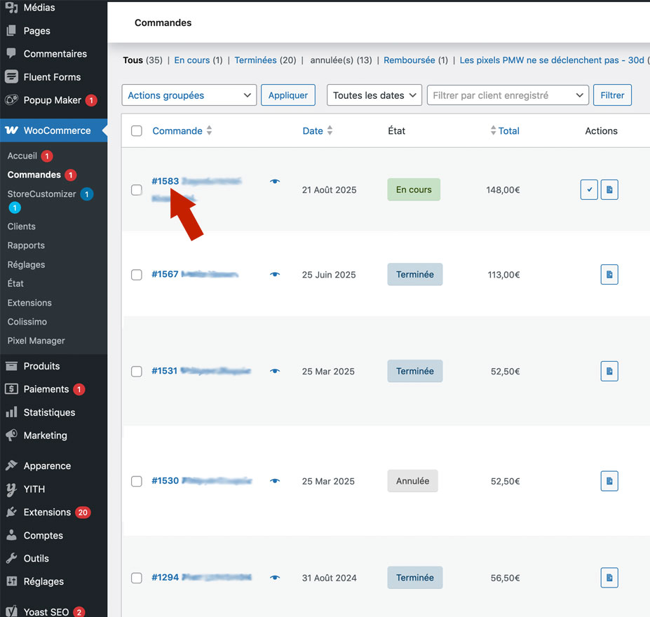 Visualiser les commandes