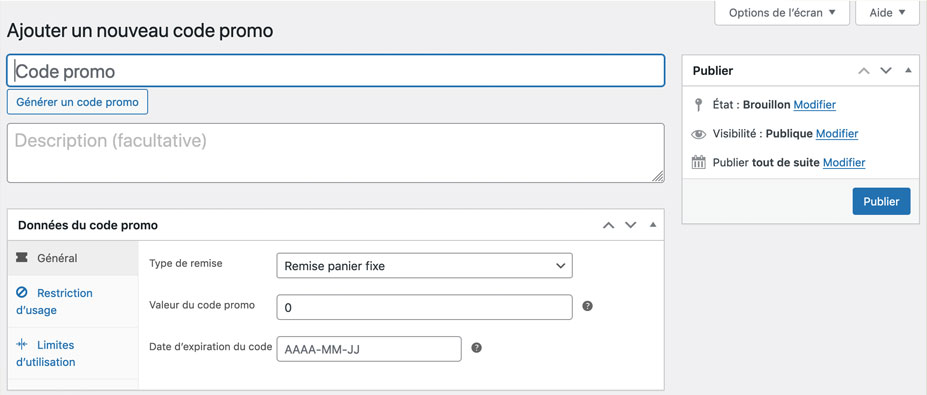 Ajouter un code promo