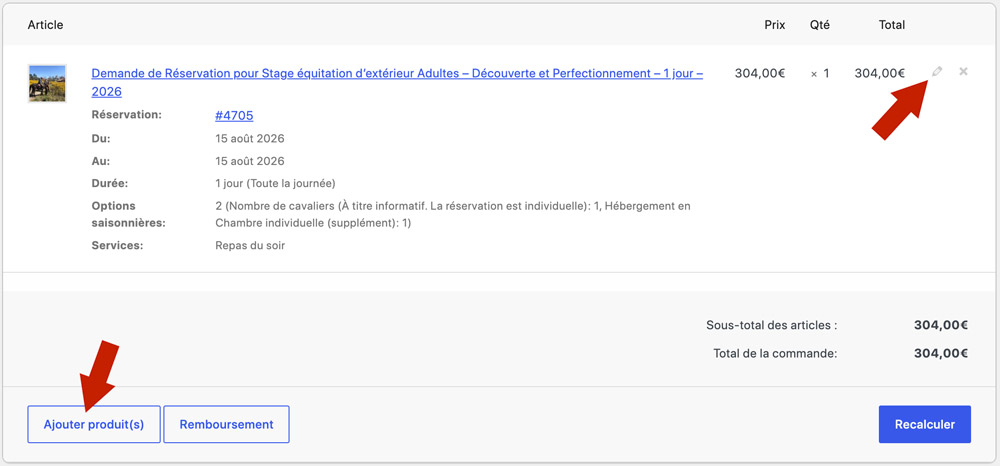 Woocommerce Modifier la commande