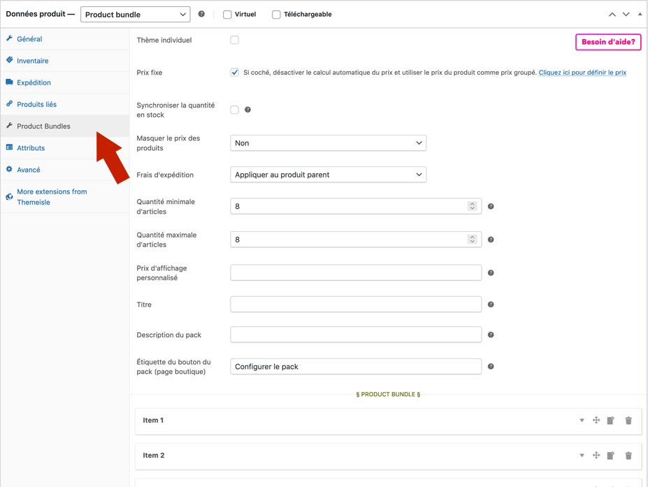 Onglet Product Bundle