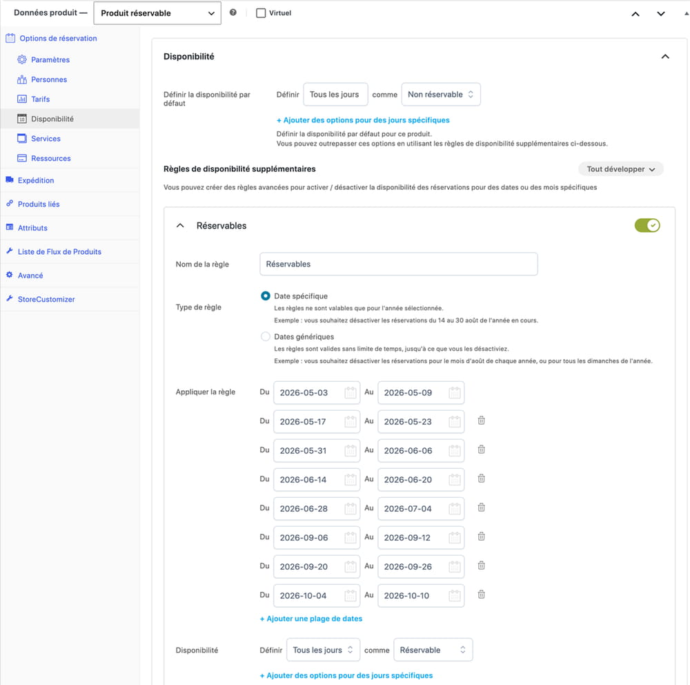 Les règles de disponibilités avec YITH Booking