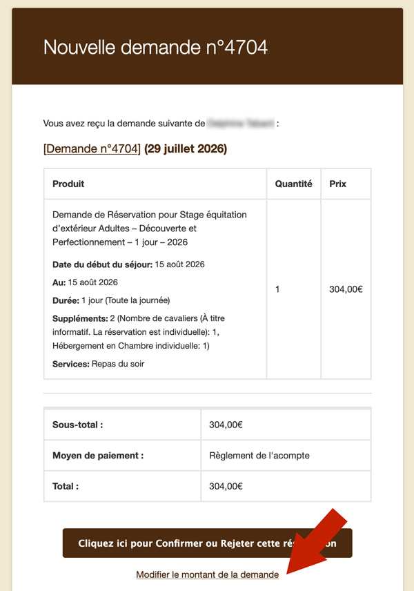 Modification de la demande de réservation